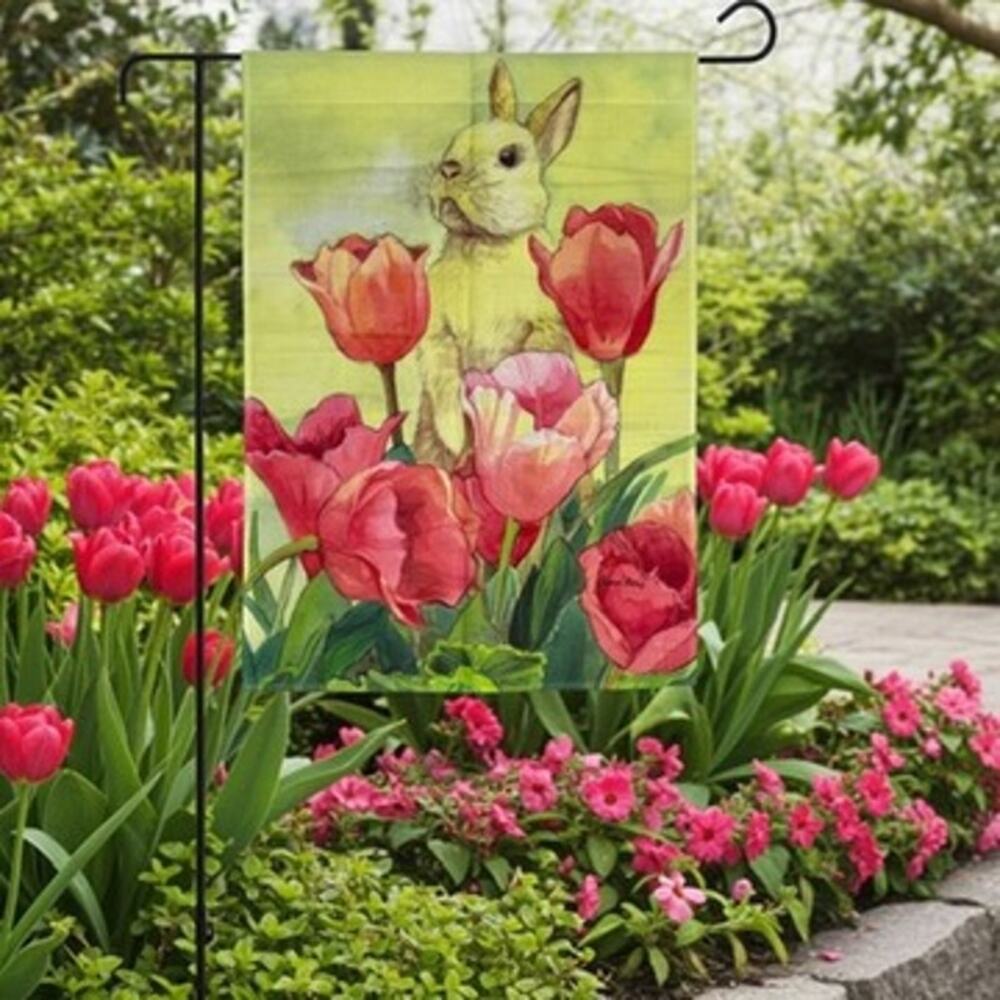 Toland Home Garden Bunny Tulip Easter Flag‎ Double-Sided Multicolor